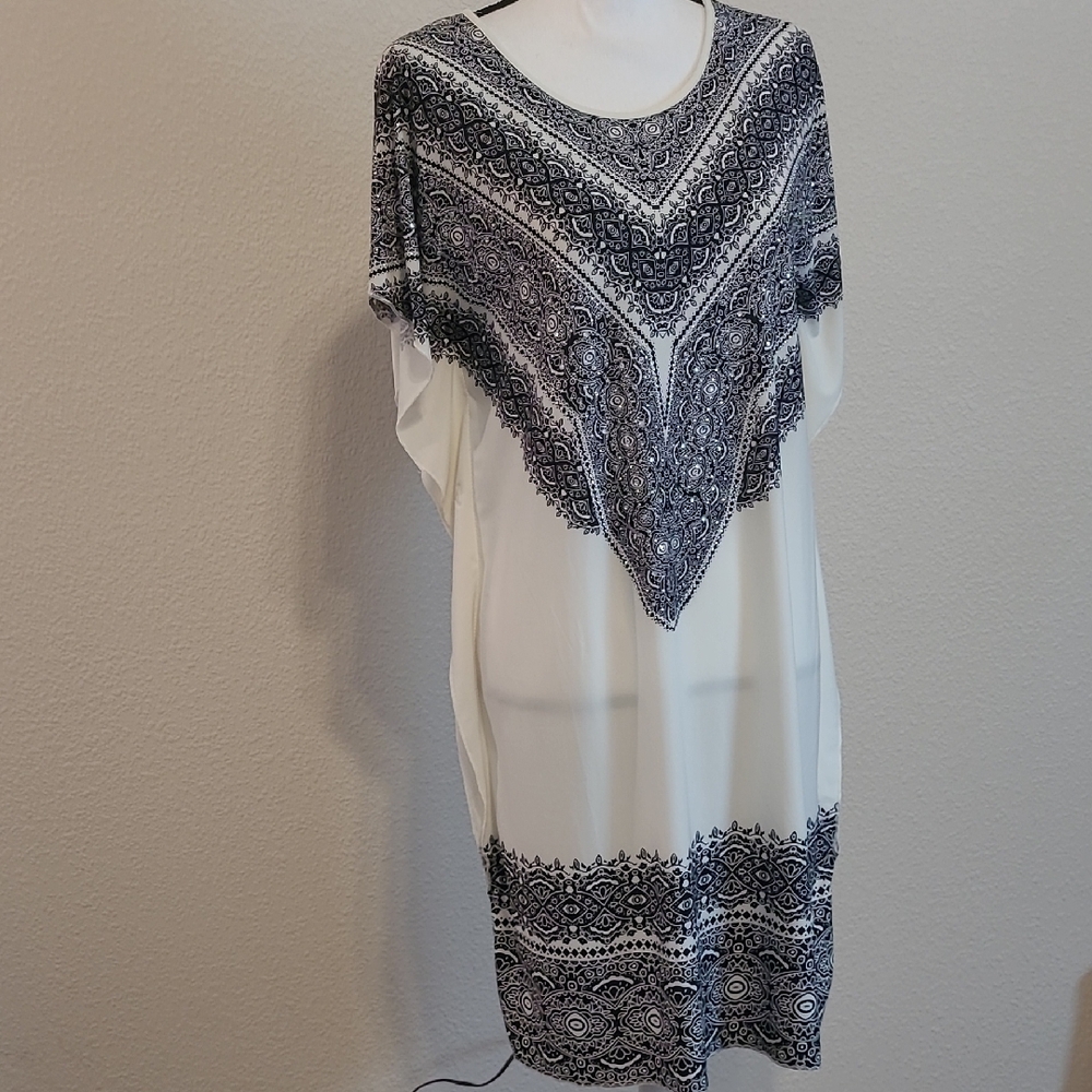 Swim Suit Cover Up Black Off White Kaftan Dress